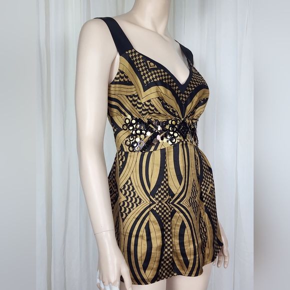 Nanette Lepore silk black gold goddess tank top blouse 10 - Picture 3 of 7